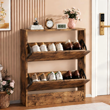 Brown Hidden Shoe Storage Cabinet with 2 Flip Drawers