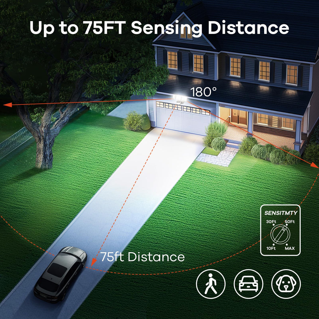 Motion Sensor Outdoor Flood Light 42W, Super Bright LED Security Light, Dusk to Dawn/Auto/Manual Modes, IP65