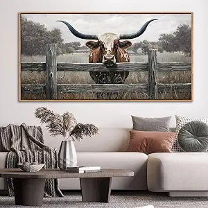 Highland Cow Wall Art - Rustic Farmhouse Wall Art for Country Wall Decor, Vintage Artwork for Walls, Framed Pictures