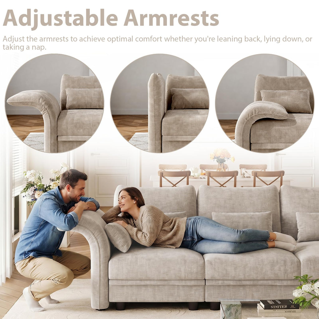 Deep Modular Sectional Sofa Sleeper 12 Person Chenille Sectional Couches with Storage Ottoman, Adjustable Arms Backs