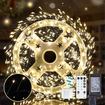 Fairy Lights Plug in 65Ft 1000LED Warm Christmas Wreath Twinkle Lights with Timer Remote Waterproof Firecracker