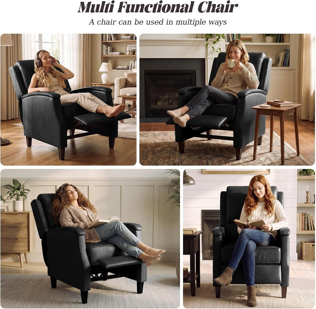 Recliner Chair, Faux Leather Push Back Recliner with Padded Seat, Mid Century Modern Lounge Armchair with Lumbar