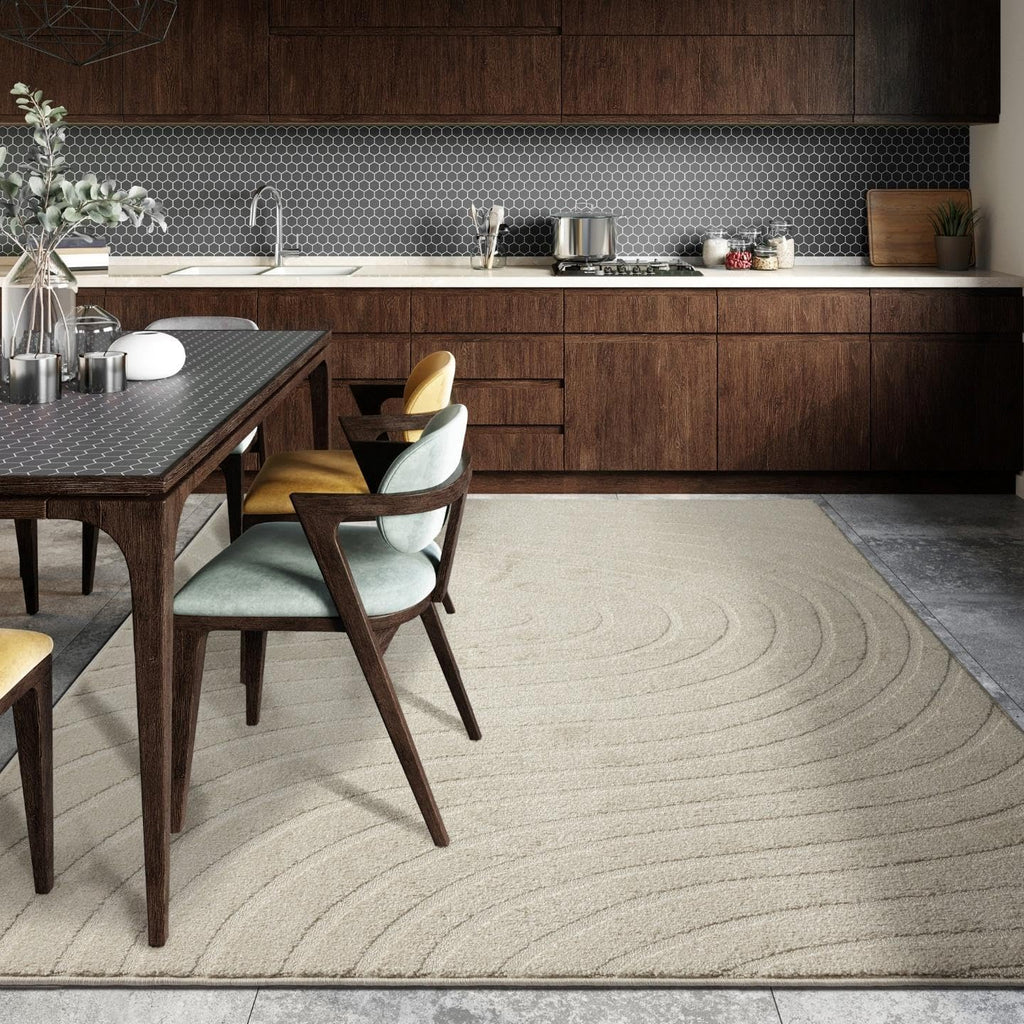 Modern Geometric Wave Cream 8x10 Area Rug