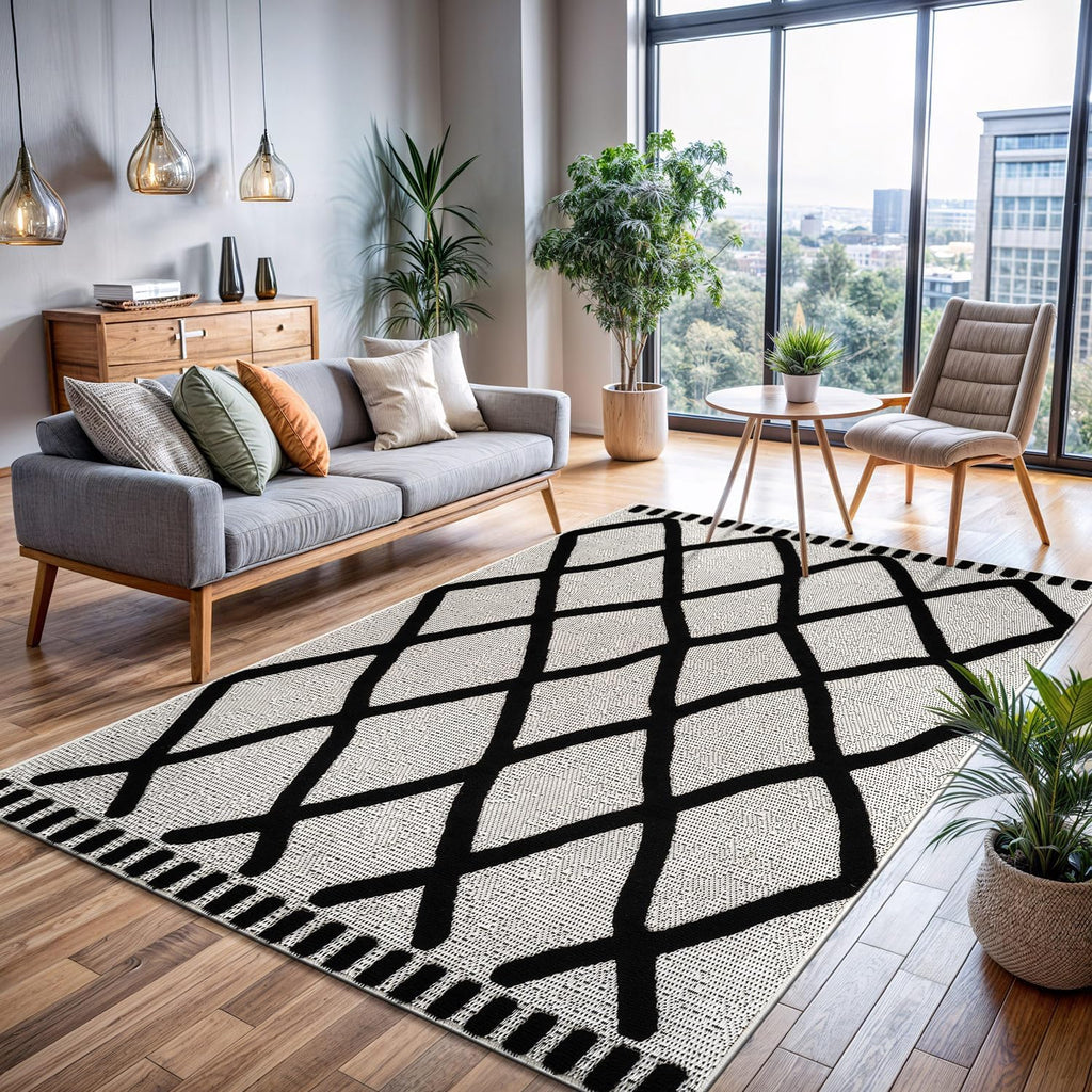 Modern Rug 10x14 Luxury Diamond Pattern Large Micro Loop Area Rugs Soft High-Low Pile Stain Resistant Easy to Clean