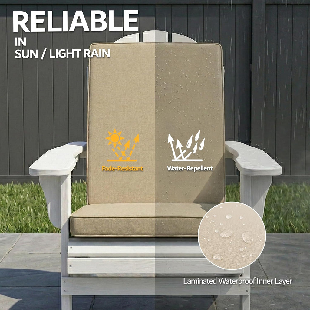 Adirondack Chair Cushions Set of 2 - Removable Covers, Water-Repellent & Fade-Resistant Faux Linen, Securing Straps