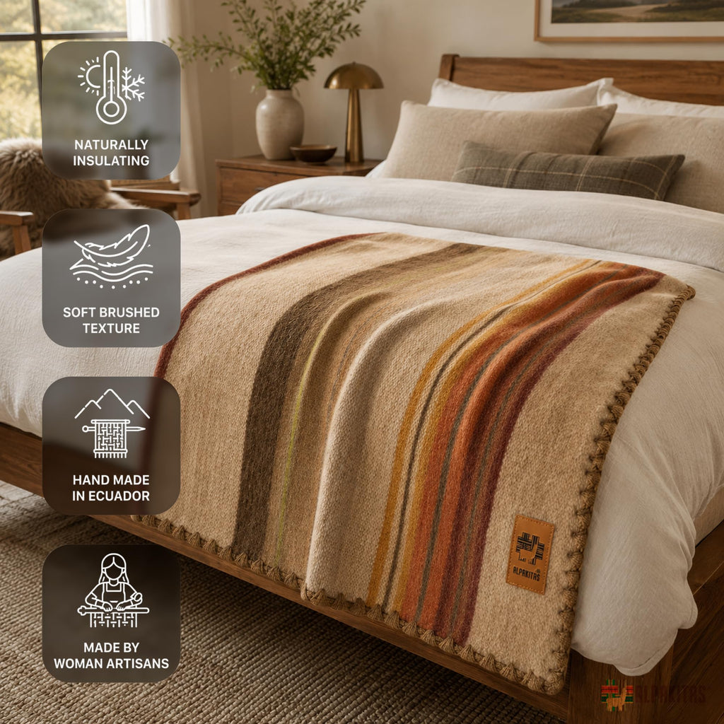 70% Alpaca Wool Blanket, Queen Size Bed Blanket, Brown