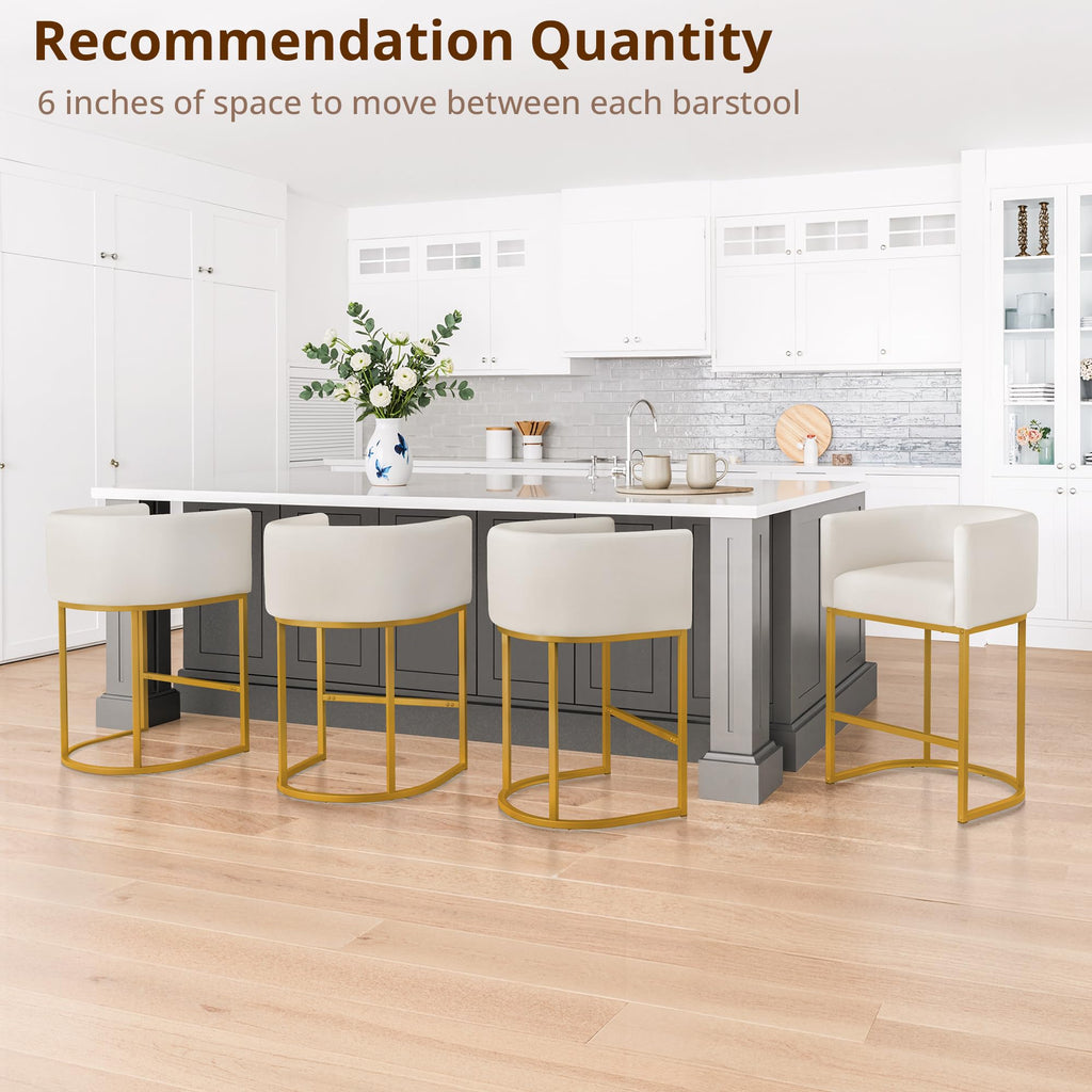 27" H Counter Height Bar Stools, Modern Barrel Counter Stools with Backrest and Arms, Gold Metal Frames, Linen Fabric