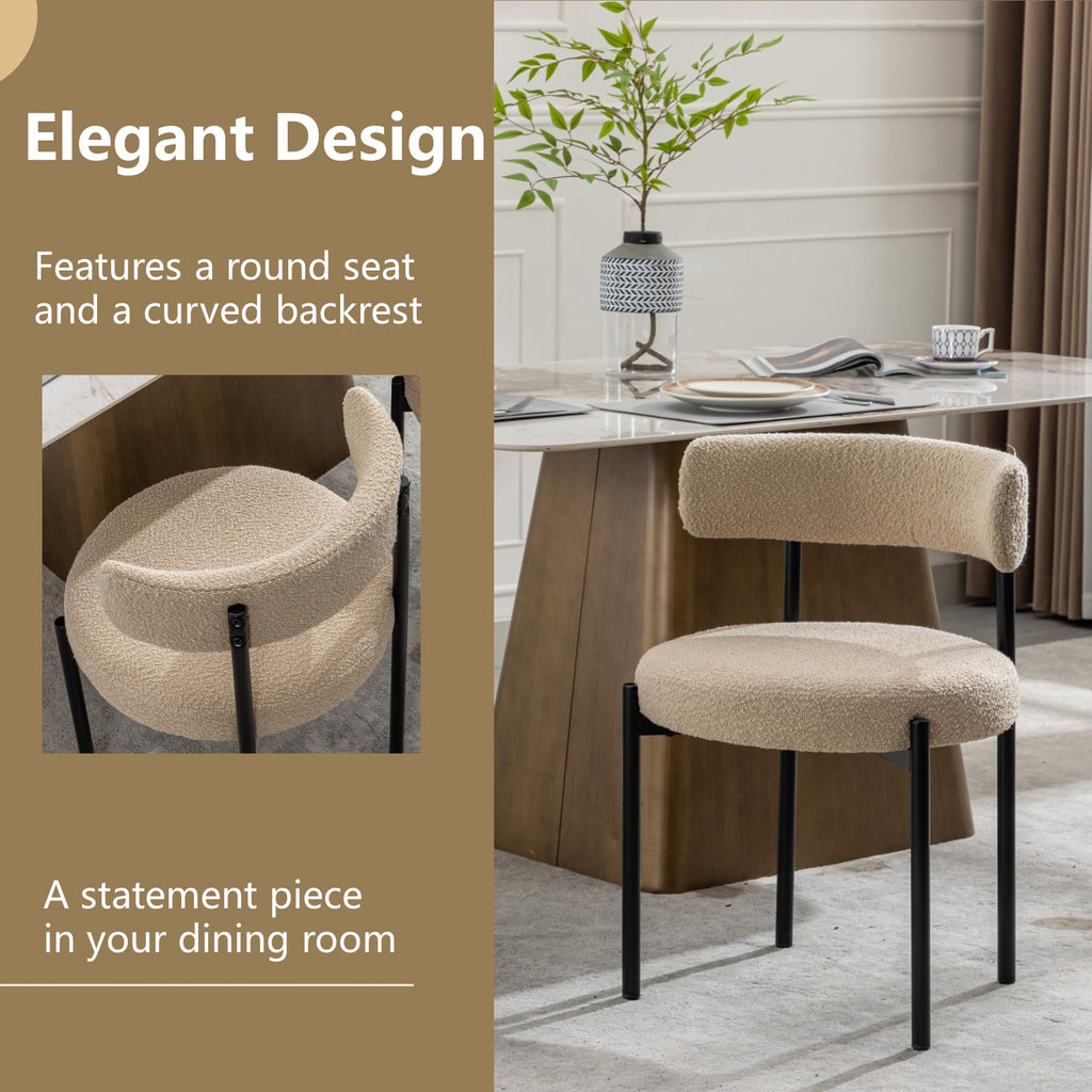 Mid-Century Modern Dining Chairs Set of 4, Boucle, Beige