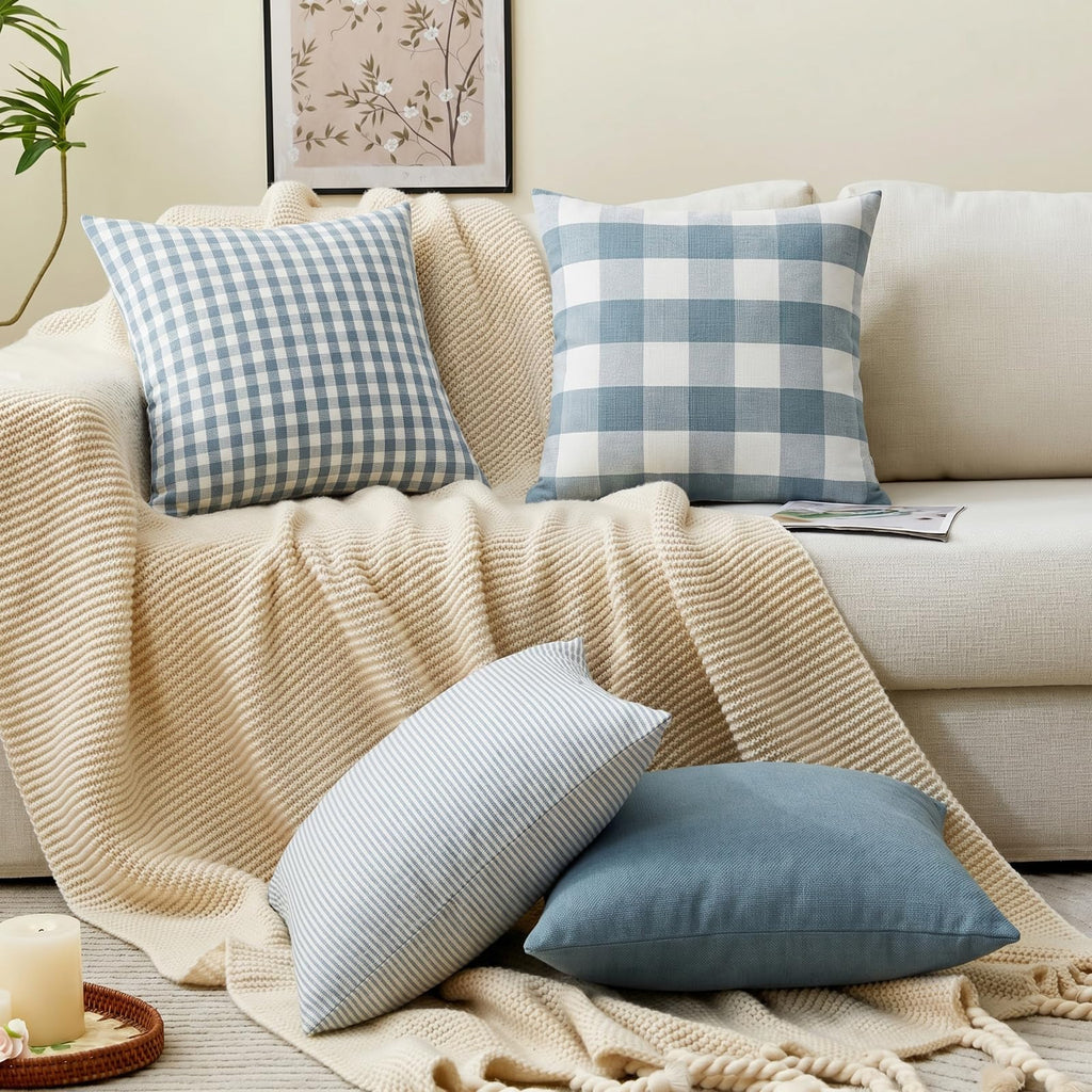 Coastal Decor Light Blue Striped Outdoor Throw Pillow Covers 20x20 Set of 2