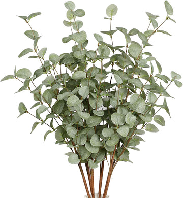 27" Eucalyptus Stems Greenery Stems Eucalyptus Leaf Spray in Green Silk Plastic Plants Floral Artificial Plants - Set of 6