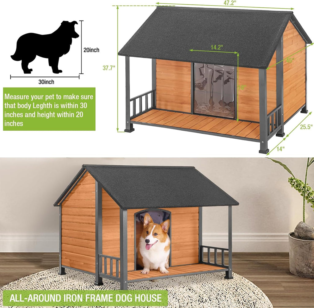 Large Dog House Outdoor Dog Kennel with All-Around Iron Frame Dog Cage Perfect for Small & Medium & Large Dogs, Roomy