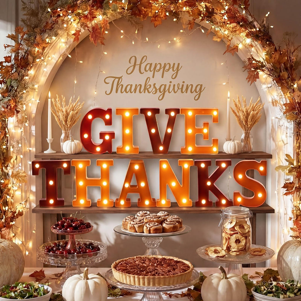 10 Pcs Thanksgiving Decorations Give Thanks LED Lights up Sign
