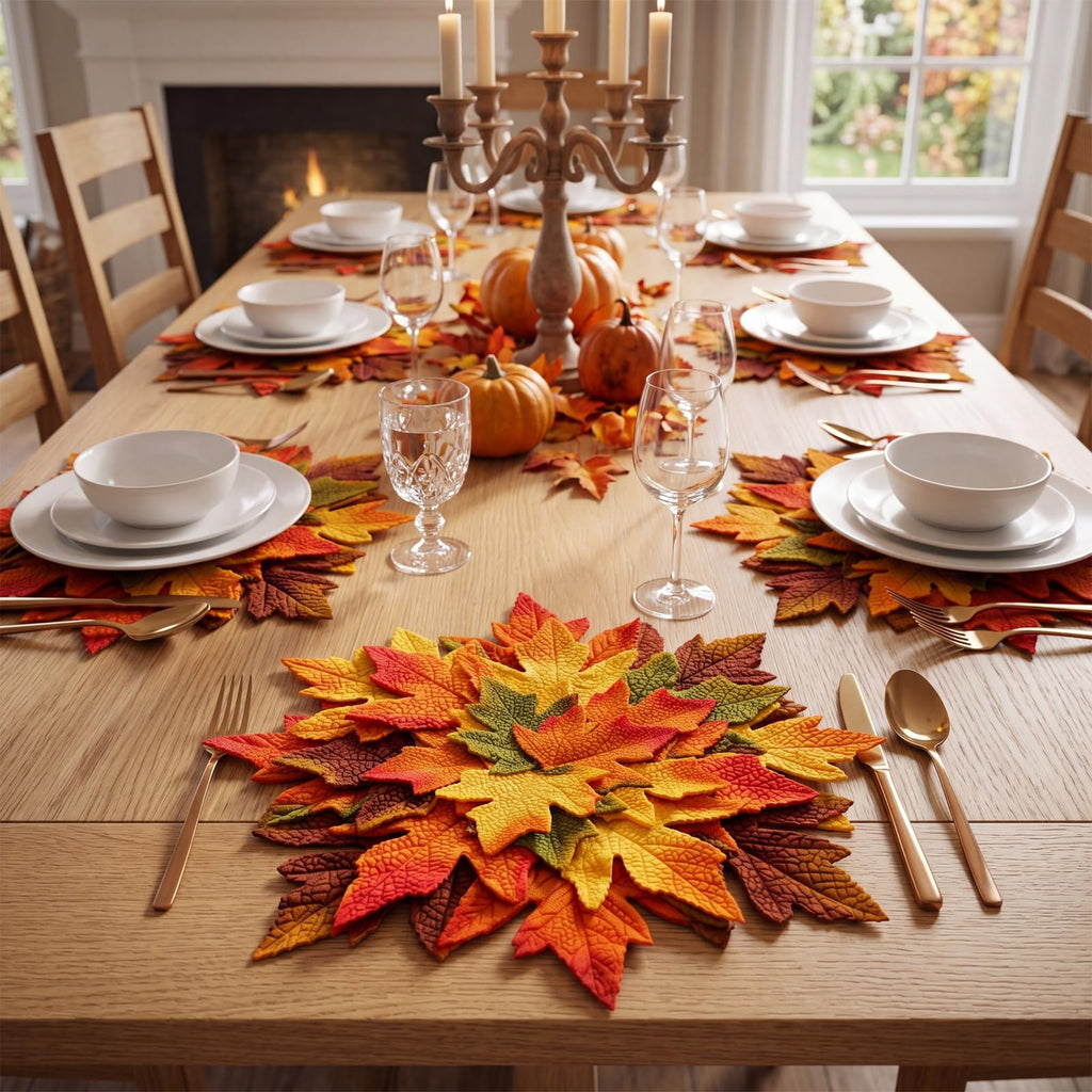 8 Pcs 15" Fall Placemats, Thanksgiving Leaf Mats, Multicolor