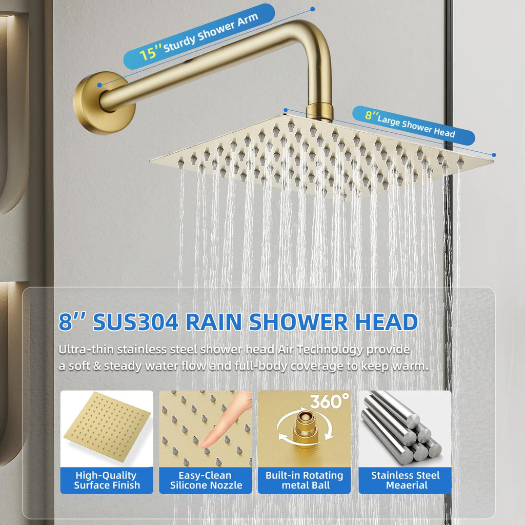 Shower Faucet Set With 8" Shower Head And Handheld Gold