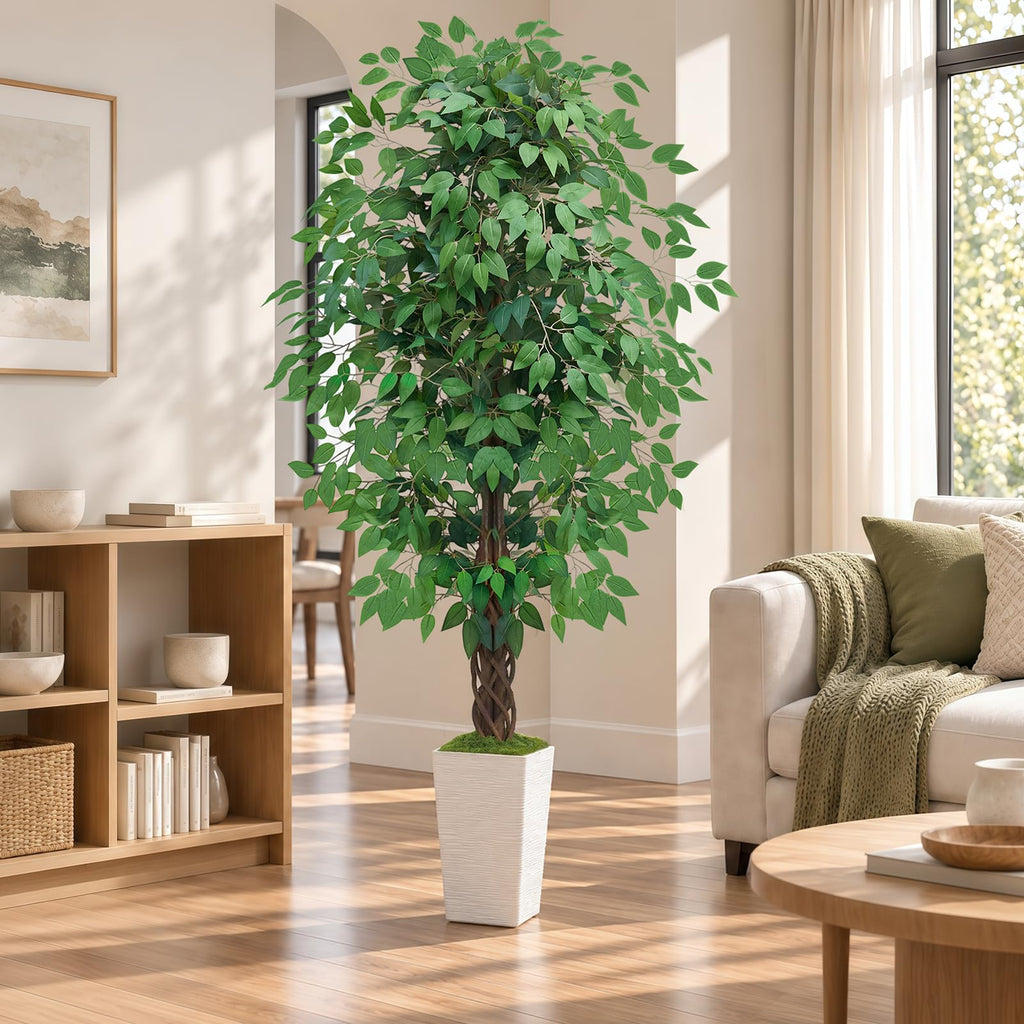 Artificial Ficus Tree, 6FT Tall Fake Plant, Large Faux Floor Tree