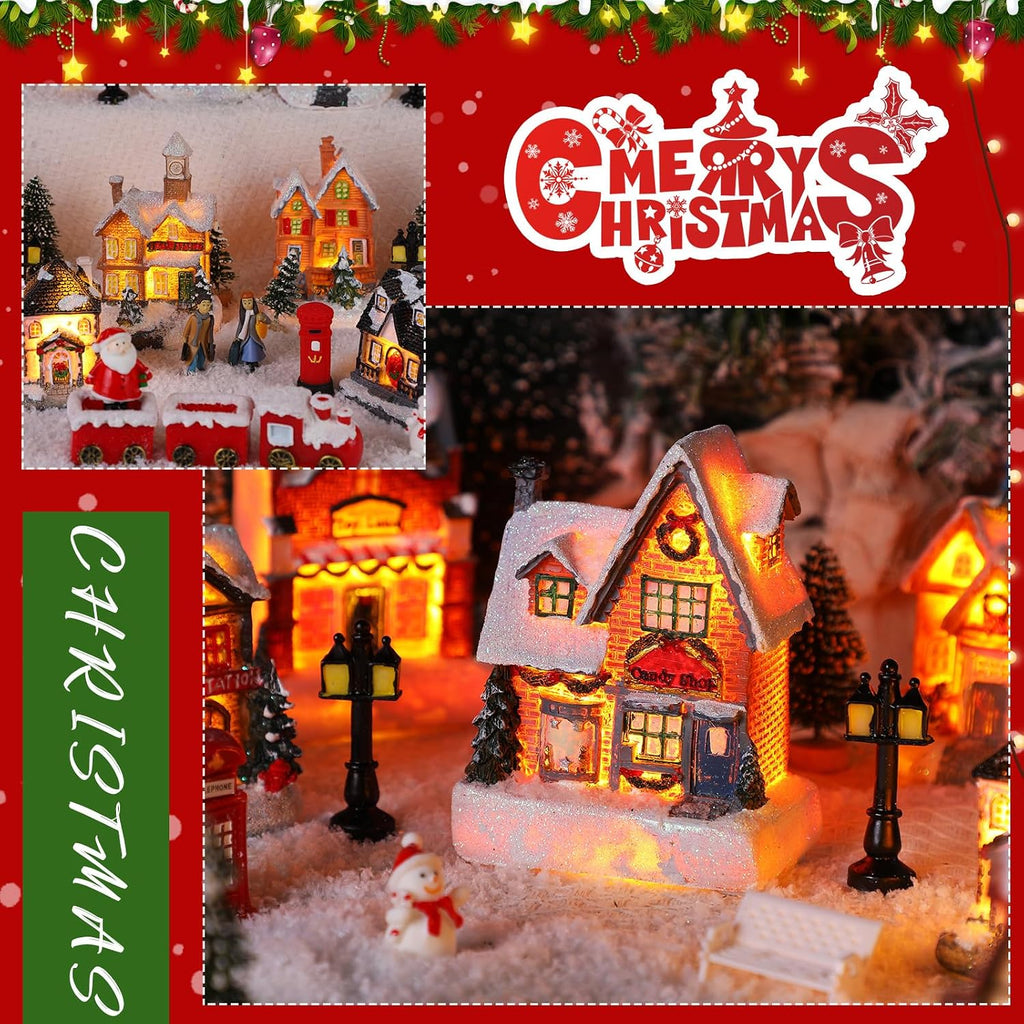 64 Pcs LED Christmas Village Houses Holiday Town Scene Set,Classic