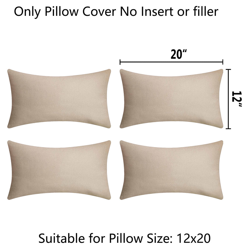 Outdoor Pillow Covers 12x20 Waterproof Lumbar Throw Pillows Rectangle Beige Pillow Cases Couch, Set of 4, 12 x 20