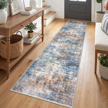 Abstract Runner Rug 2x7 Ft Washable Runners s, Non Slip Kitchen Runner Printed Faux Wool Entryway Runners Indoor