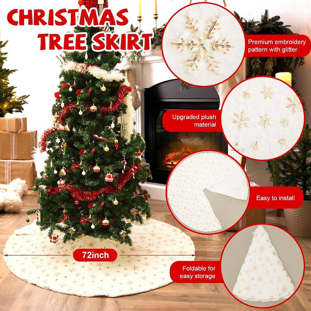 Christmas Tree Skirt, 72 Inches Large White Xmas Tree Skirt Cover