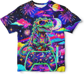Gaming Shirts for Boys Kids Game T Shirt Neon Short Sleeve 3D Graphic Tees Novelty Shirt for Boys Girls
