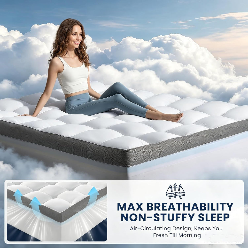 5 Inch Dual Layer Memory Foam Mattress Topper - 2.5 Inch 1500GSM Fluffy Soft Pillow Top Mattress Cover and 2.5 Inch