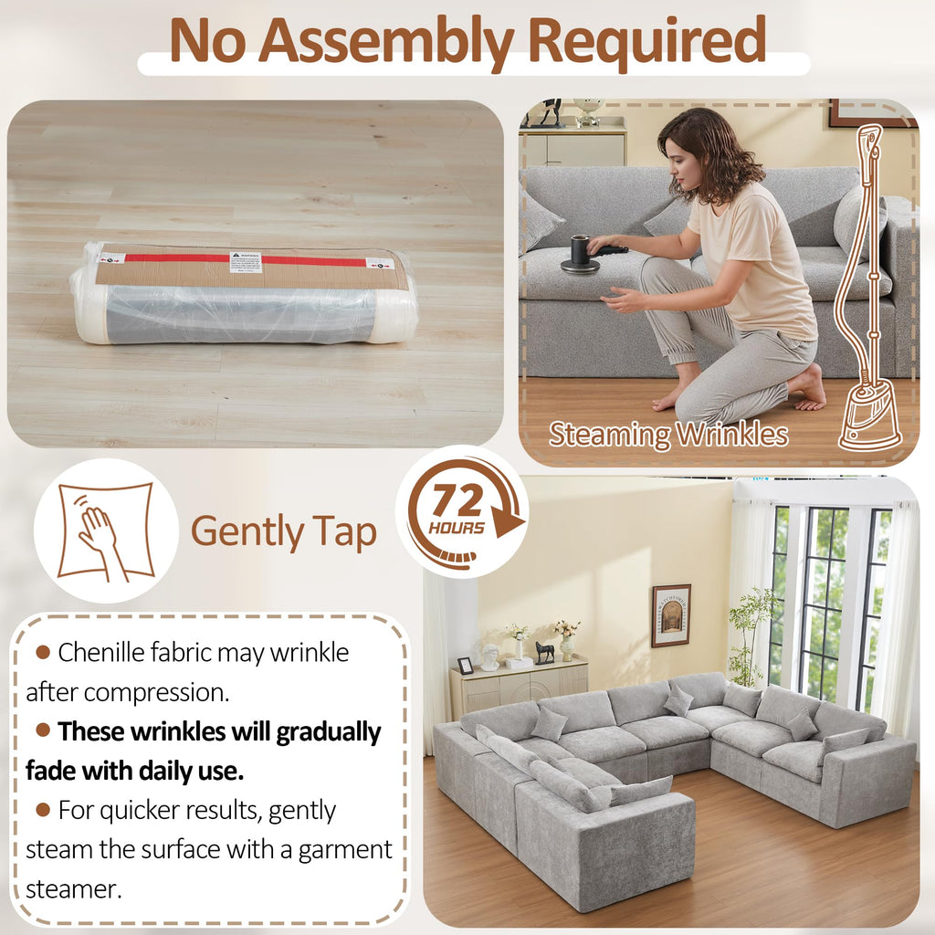 146''Cloud Boneless Sectional Couch, Modular Sectional Sofa Deep Seat, Oversized Upholstered Convertible Comfy 8