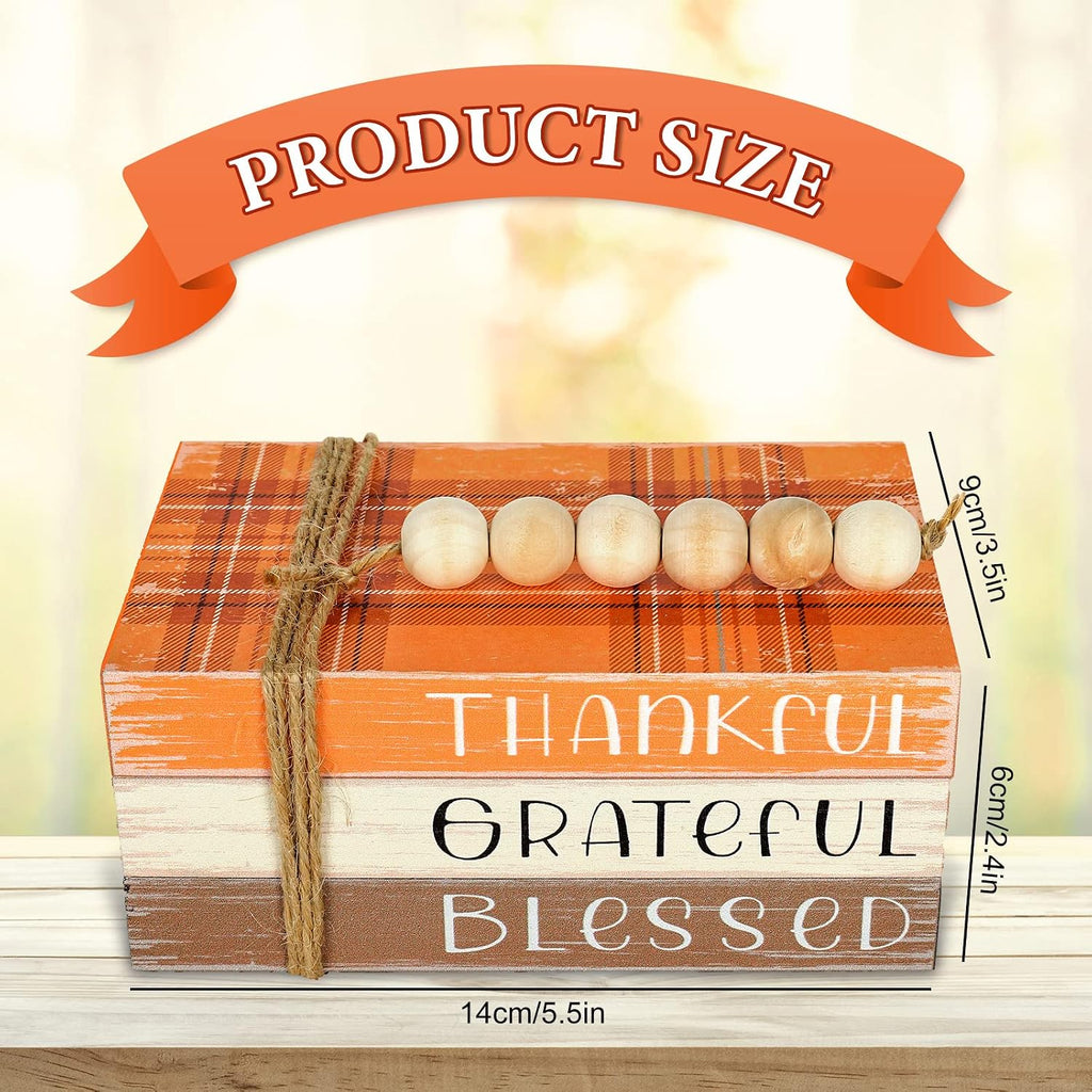 Fall Wooden Tiered Tray Decor Plaid Faux Decorative Stacked Books Bundle Thankful Grateful Blessed Wooden Block Sign