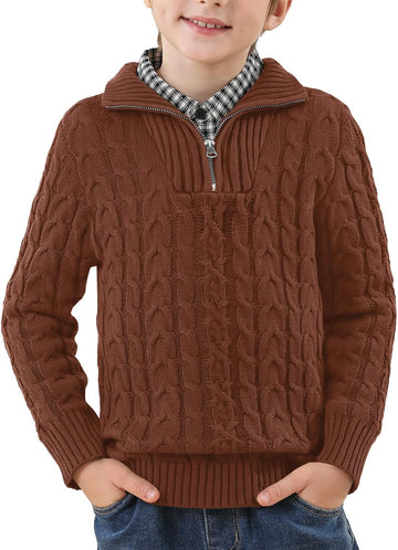 Boys Winter Cable Knit Sweater Quarter Zip Cute Turtleneck Pullover