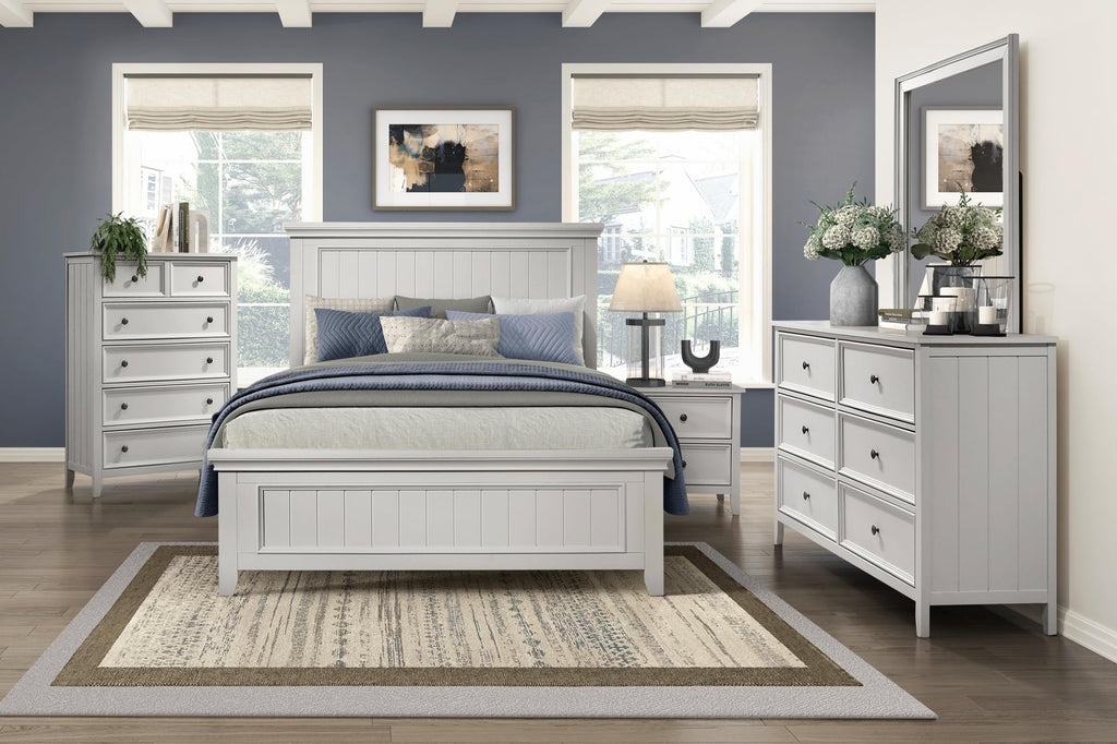 Farmhouse Style Full Size Panel Bed Classic White Wooden Bed Frame