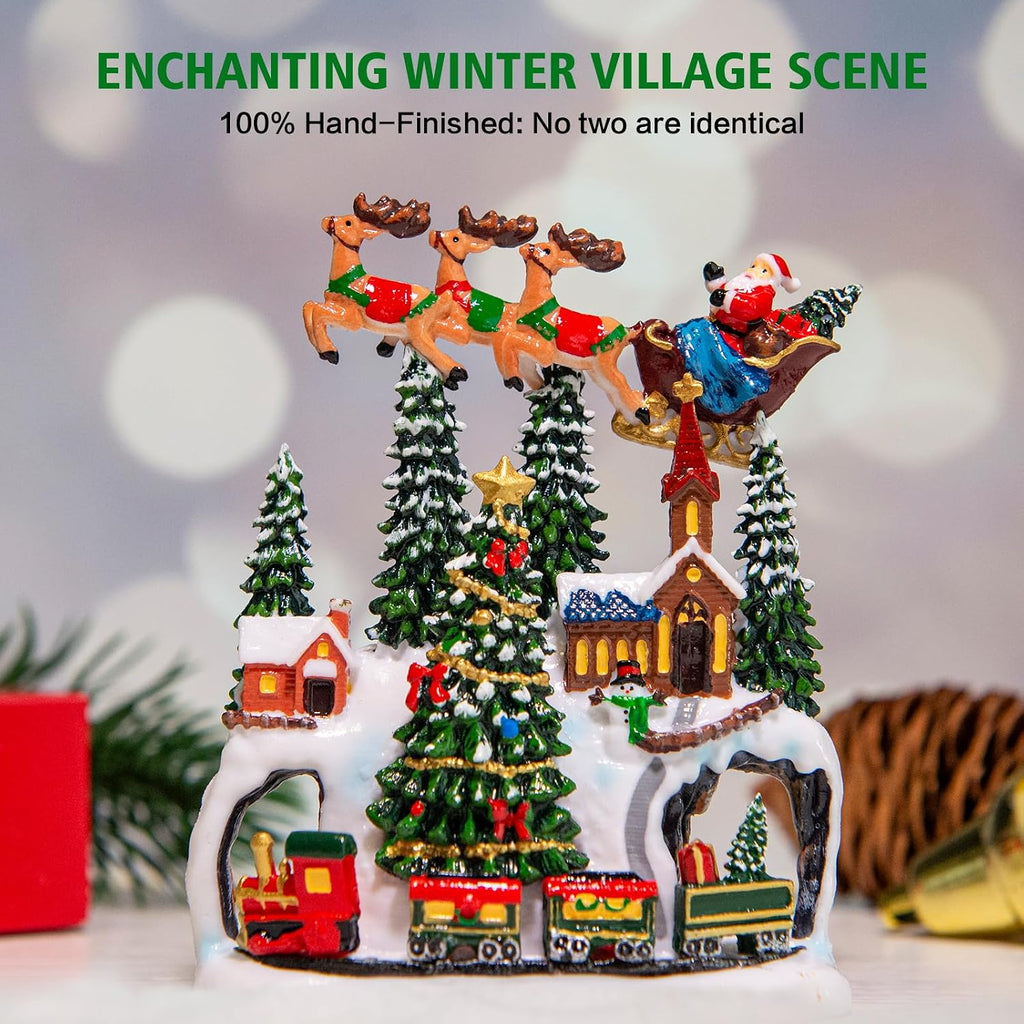 Christmas Snow Globes Lantern with Music, Winter Village Scene Snow Globes with Swirling Glitter Effects, USB/Battery