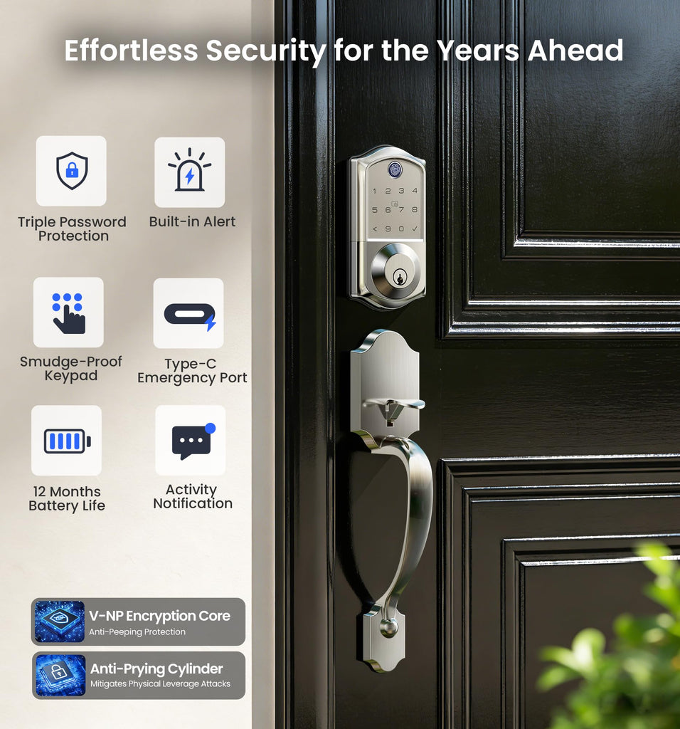 8-in-1 Fingerprint Smart Front Door Lock Set, Satin Nickel