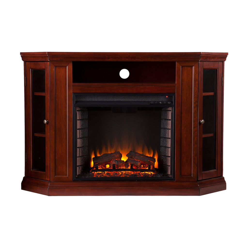 Claremont Convertible Corner Media Stand with Storage Electric Fireplace, Traditional Style Remote Controlled Flames