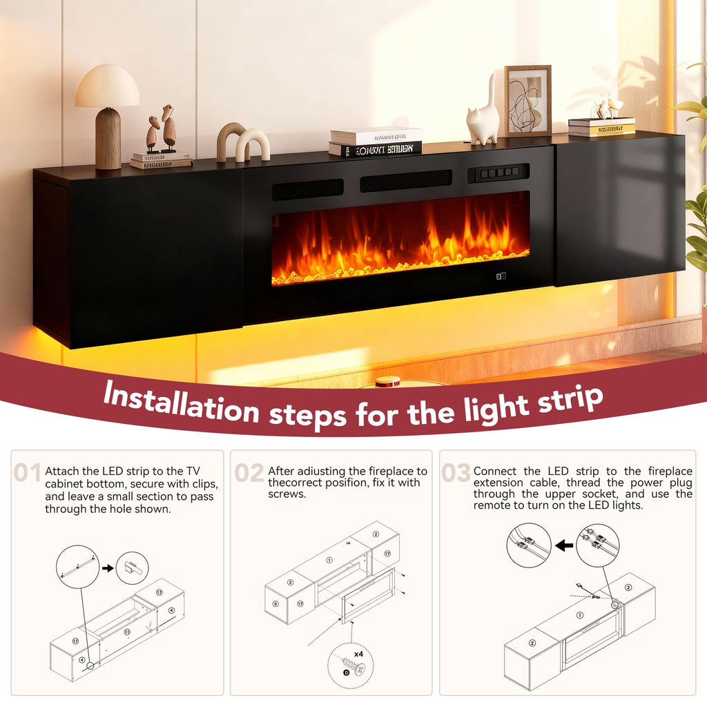 70'' Floating TV Stand, Modern Media Entertainment Center with 36" Electric Fireplace, TV Console Cabinet Wall
