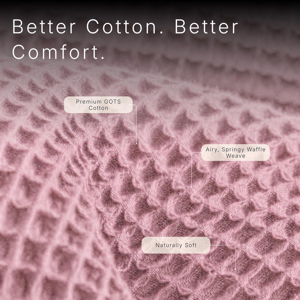 Certified 55"X60" Throw 100% Organic Cotton Waffle Blanket-Light Rose
