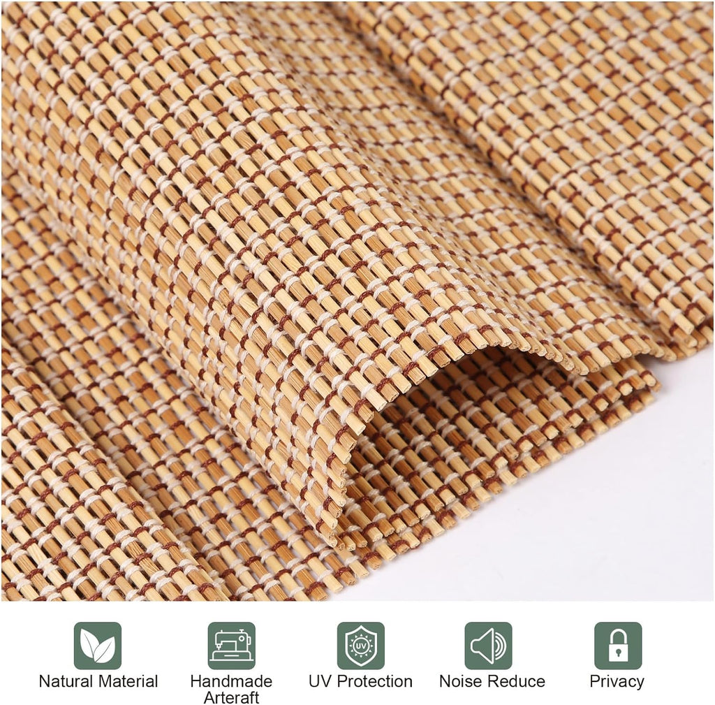 Comzone Cordless Blackout Bamboo Roman Shades, Easy to Install Natural Woven Wood Window Shades, Great Privacy Lined