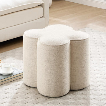 Flower Pouf Ottoman Foot Rest, Linen Fabric Poofy Ottoman Stool
