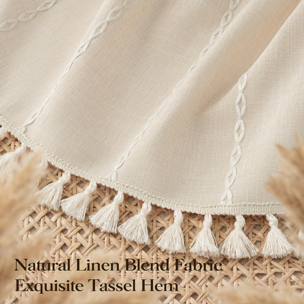 Cream Ringless Boho Stripe Tassel with Snap Liner 72x75