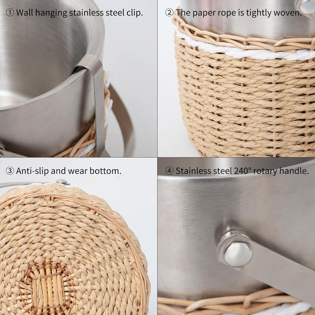 Handwoven 3L Insulated Ice Bucket with Lid and Ice Tongs