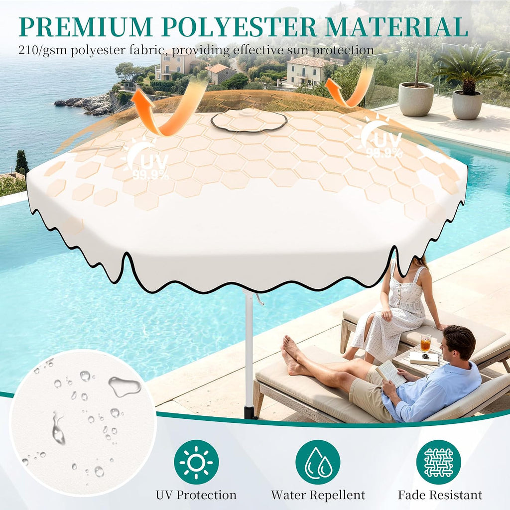 Patio Umbrella with Wavy Trim, UV-Fade-Resistant Canopy, Crank & Tilt - White 9ft