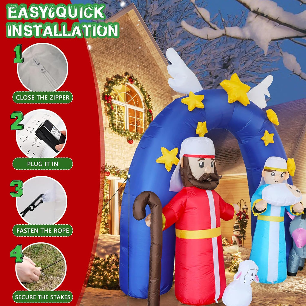 9.2FT H Christmas Inflatable Nativity Scene Archway with Build-in LED Lights, Huge Blow up Christmas Inflatable