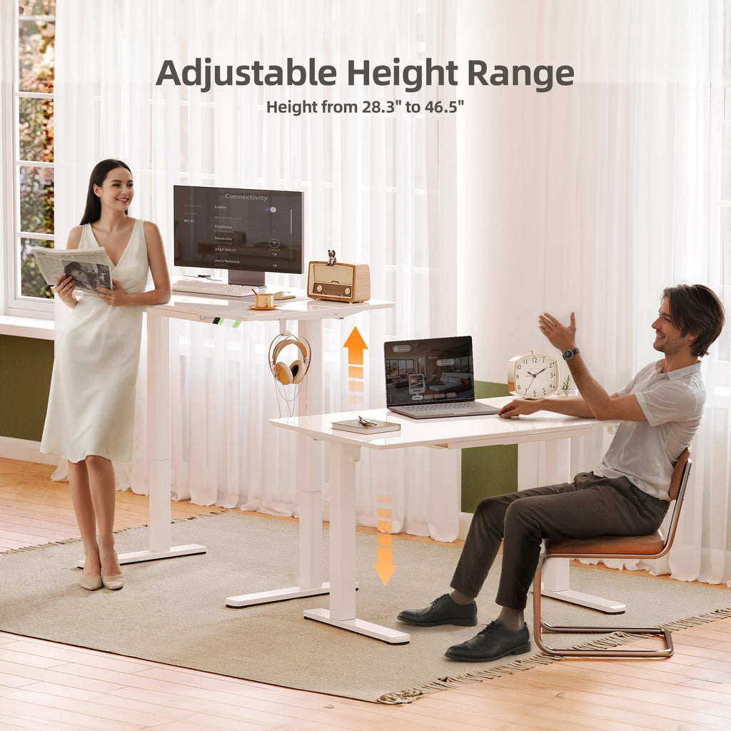 Glass Standing Desk with Drawers 48×24 Inch Super White