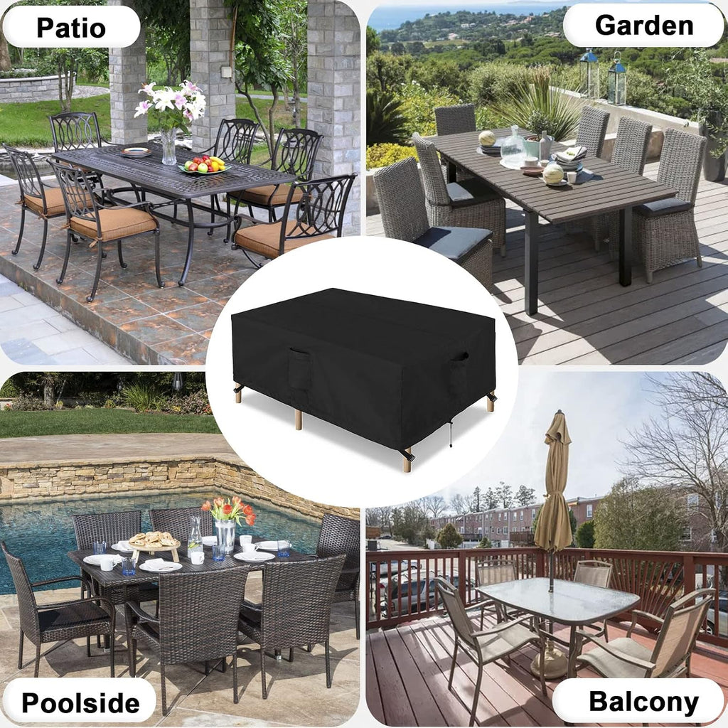 Waterproof Patio Table Furniture Covers | Rectangle Weatherproof Outdoor Furniture Covering for Deck, Lawn and