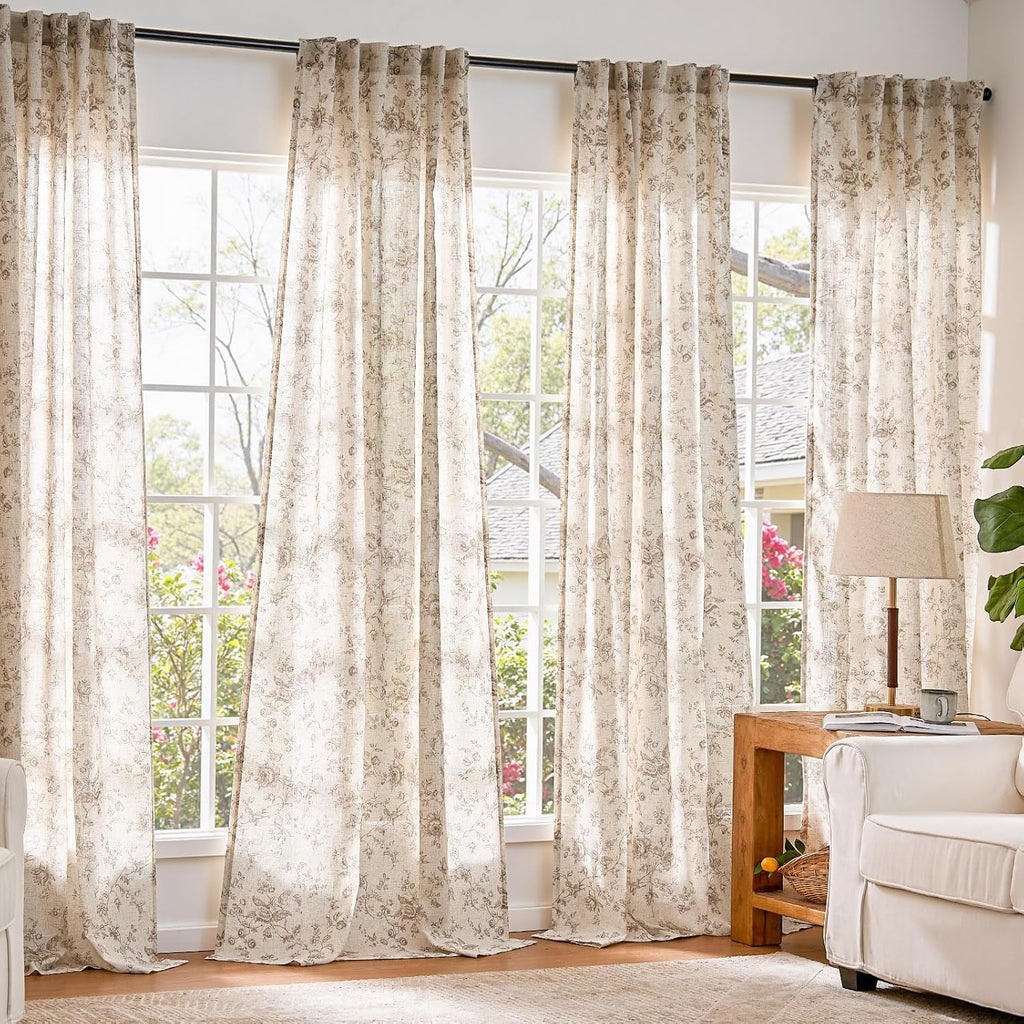 Amlie Linen Floral Curtains 84 inch Length Curtains for Living Room Bedroom Farmhouse Country Decor Drapes Light