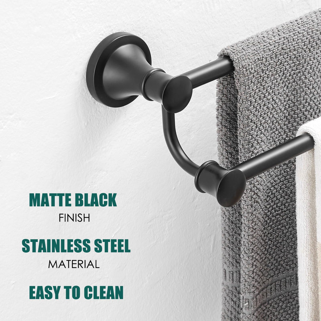 Double Towel Bar Towel Rack Holder Wall Mounted Black