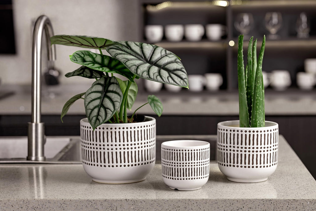 3-Pack Ceramic Plant pots Set - 6.5"+5.3"+4" Dual-Tone Flower Pots with Drainage Holes, Modern Indoor Outdoor