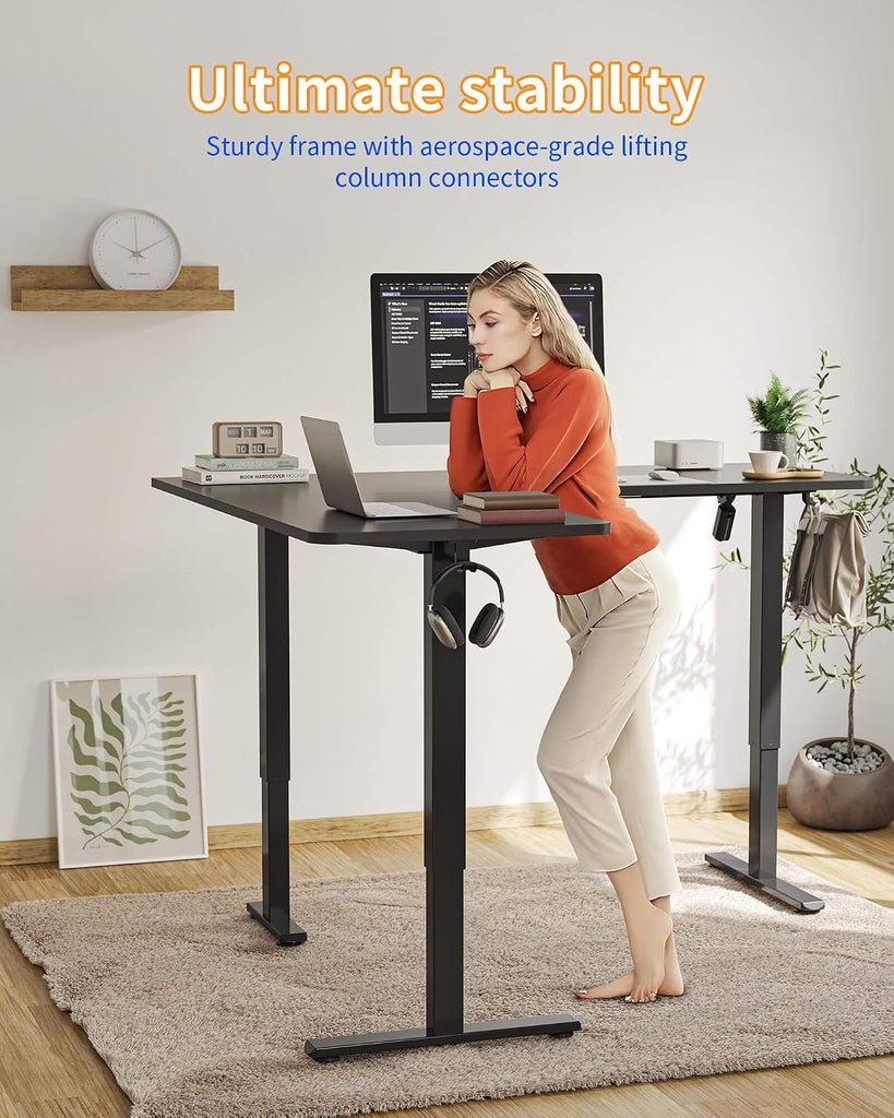 L Shaped Standing Desk Adjustable Height, 63 x 55 Inches Electric Corner Standing Desk, Black