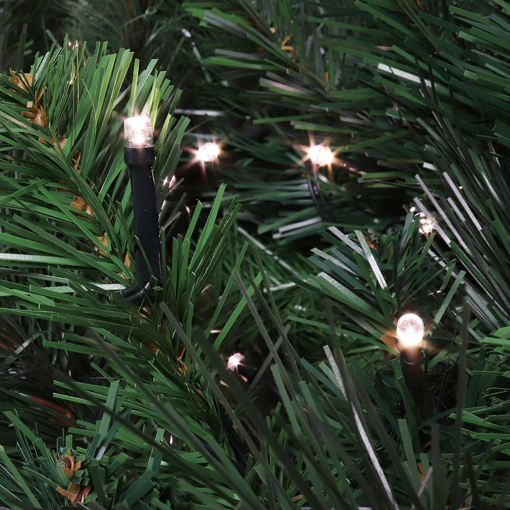 48-Inch Pre-Lit Evergreen Pine Wreath, 360 Lifelike Green Tips with 150 Battery LED Lights, Perfect Indoor/Outdoor