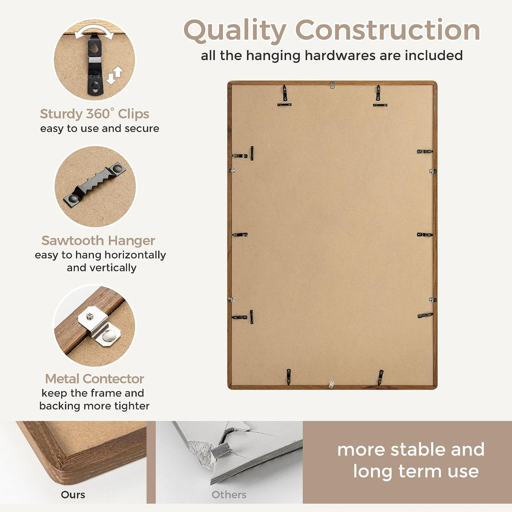 24x36 Poster Frame | Solid Oak Wood 24 x 36 Picture Frame | 24x36 Poster Frame With Mat For 20x30 | Tempered Glass