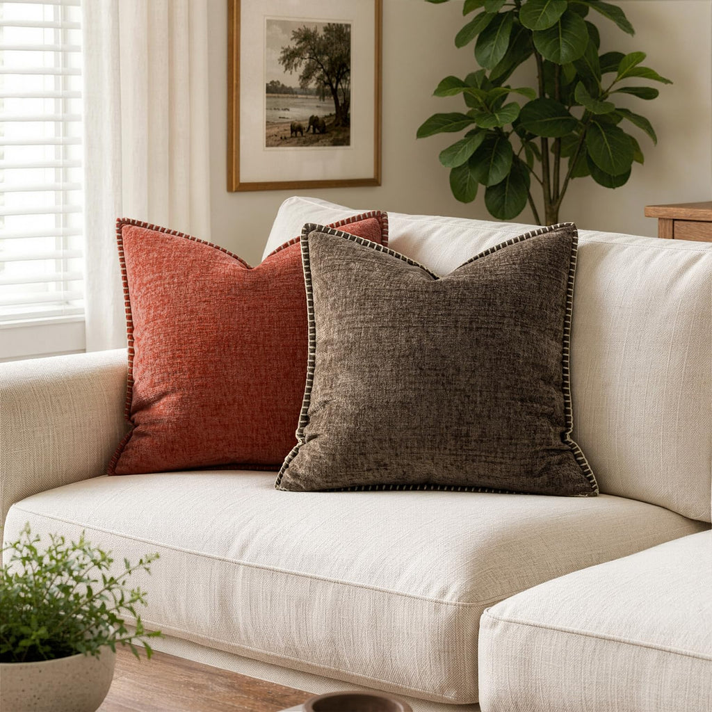 Decorative Euro Sham Pillow Covers 24x24 Inch Brown 2 Pack