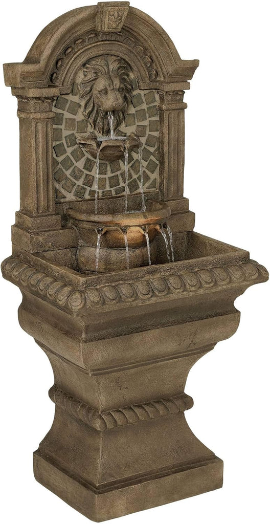 Royal Lions Head 51" High Large Italian Outdoor Decor Faux Stone Floor Fountain with Light Statue Waterfall Standing